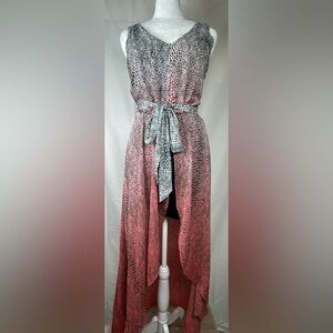Guess Cactus Flower Ombre Maxi Dress Size XS Red Grey Tie Snakeskin High Low